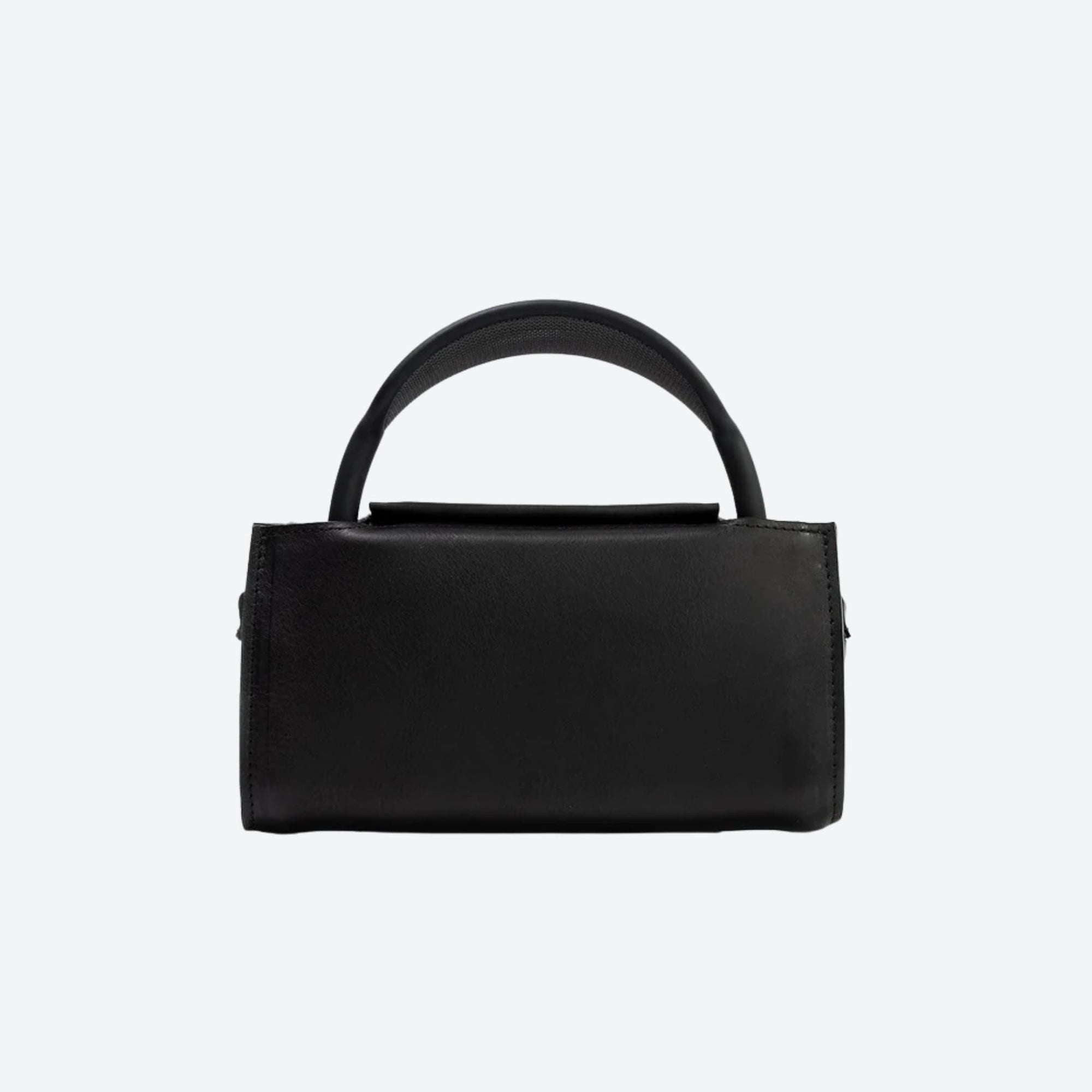 Black handbag on a white background